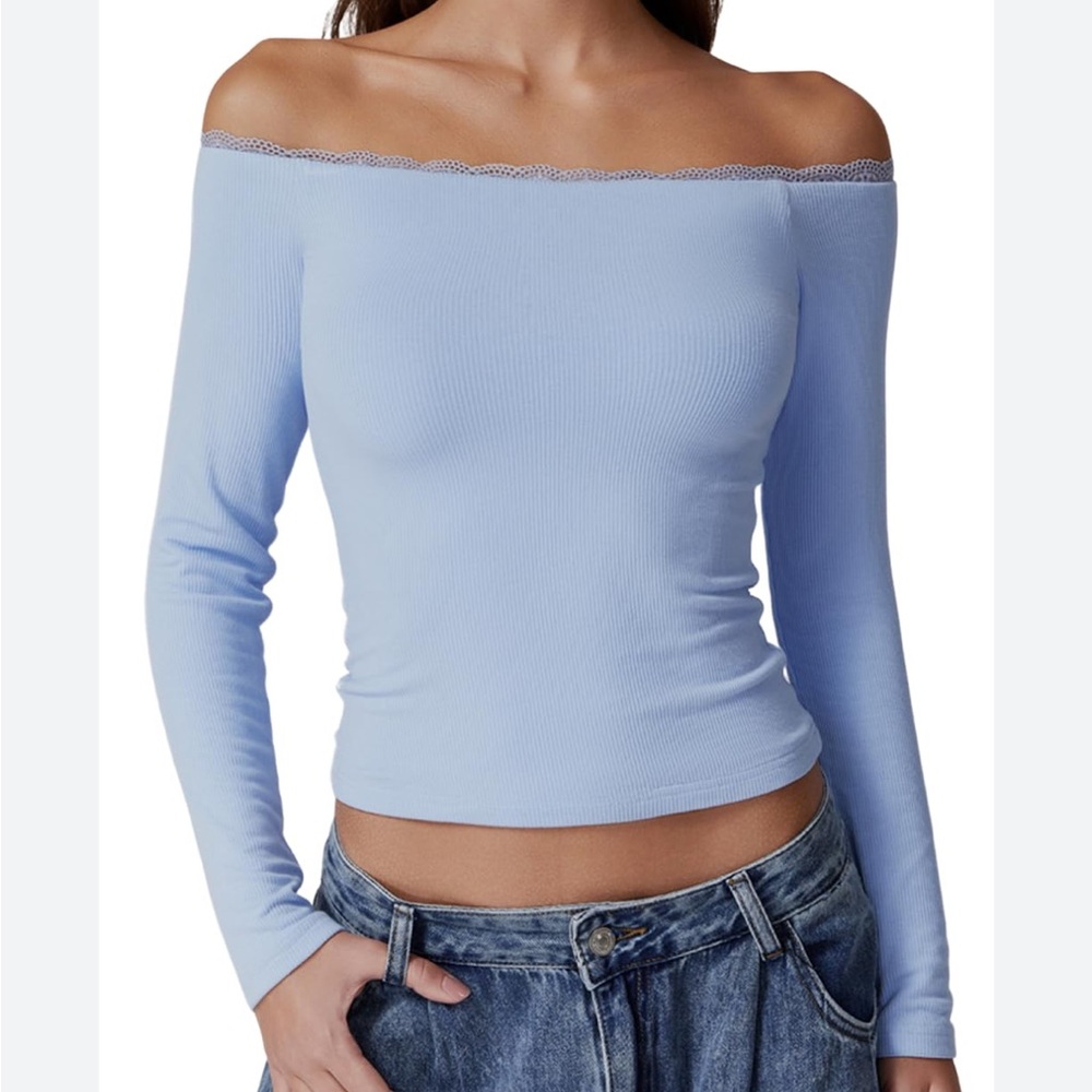 Light Blue Ribbed Crop Top